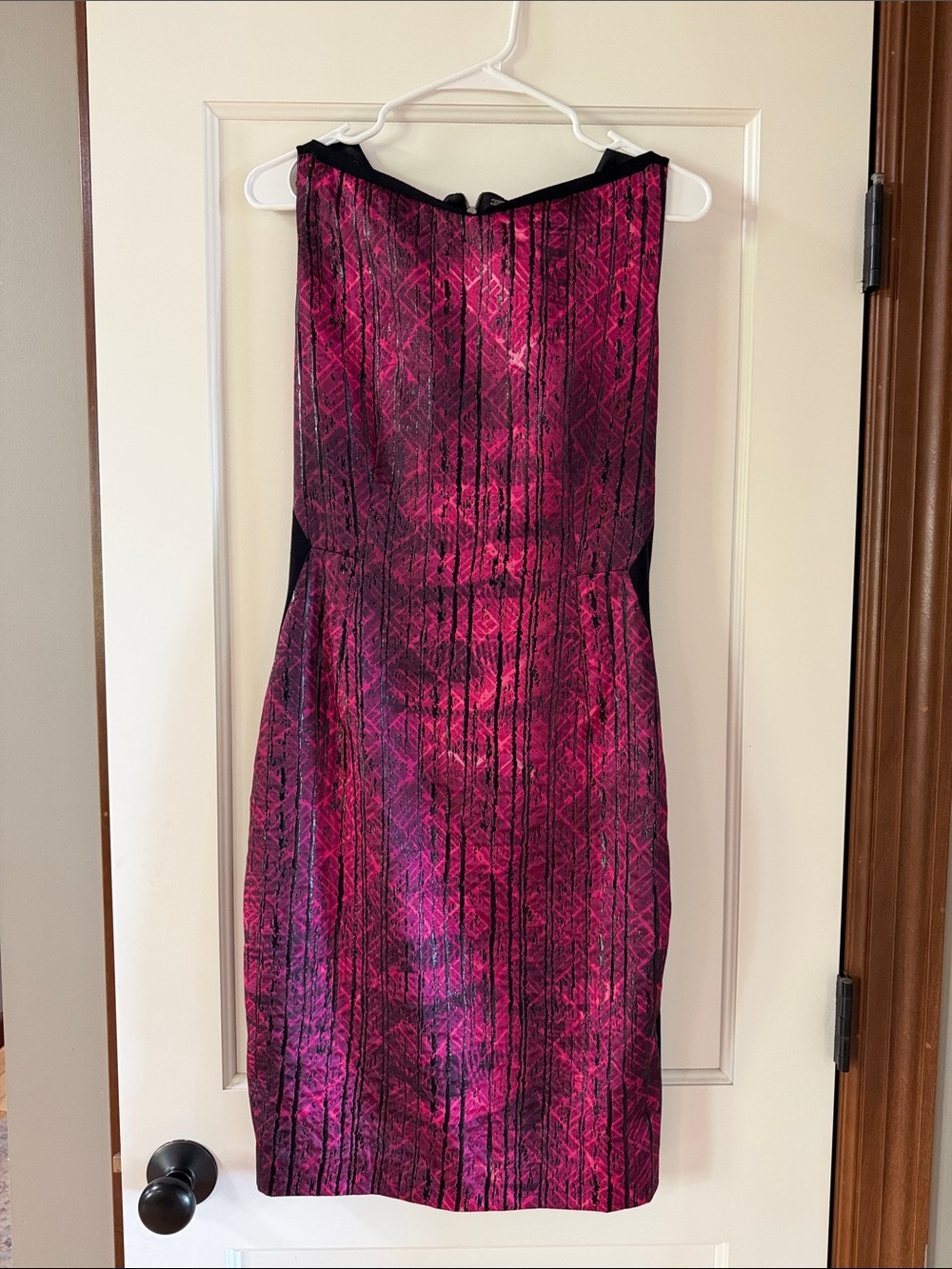 Elie Tahari Pink and Black Patterned Midi Sheath Dress